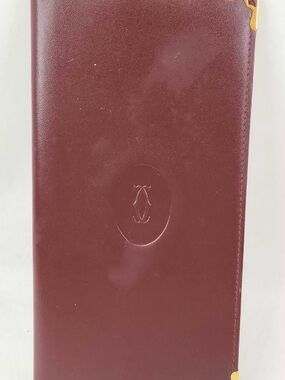 Cartier Burgundy Leather Long Wallet with Gold Corner Hardware